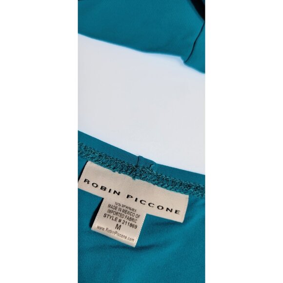 Robin Piccone Ava Tie Cropped T-Shirt Tank Swim Teal Blue Hipster Bikini Set M - Picture 2 of 13